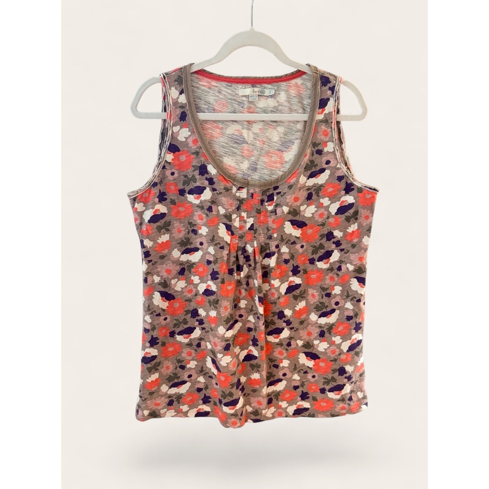 "Sunset Medallion Bloom" Boden Floral Scoop Neck Pleated Tank Top Sleeveless - Picture 3 of 10